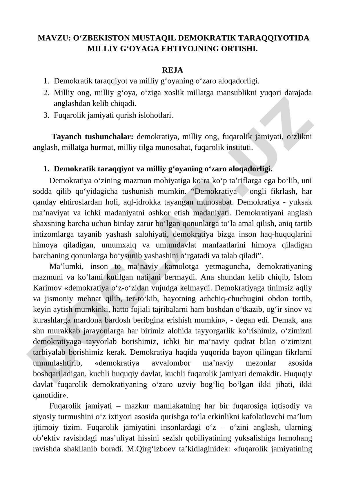 O‘zbekiston mustaqil demokratik taraqqiyotida milliy g‘oyaga ehtiyojning ortishi