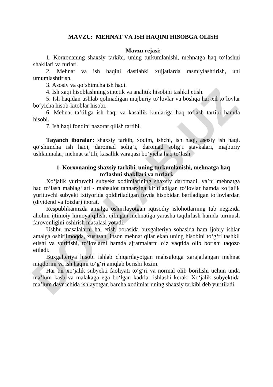 MEHNAT VA ISH HAQINI HISOBGA OLISH