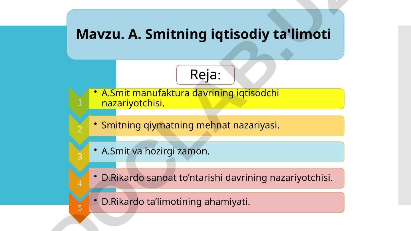 A. Smit va D. Rikardoning iqtisodiy ta'limotlari