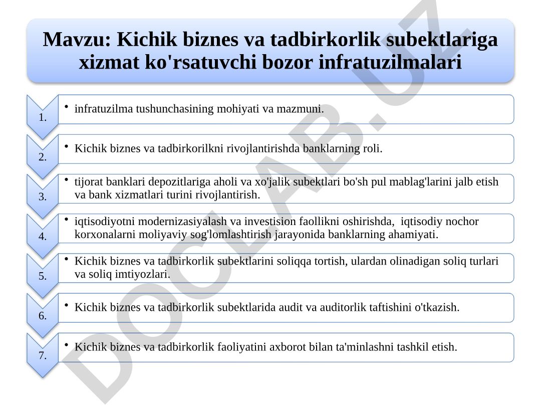 Kichik biznes va tadbirkorlik subektlariga xizmat ko'rsatuvchi bozor infratuzilmalari