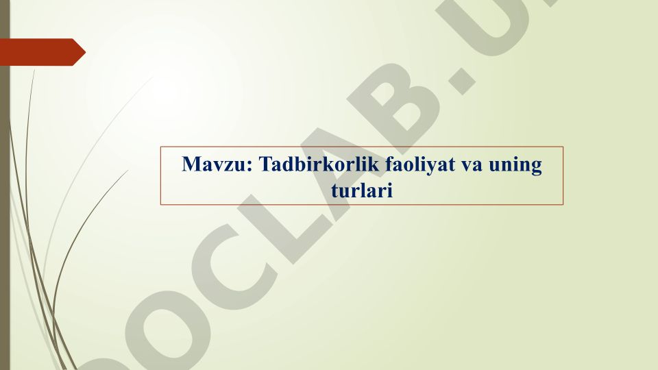 Tadbirkorlik faoliyati va uning turlari