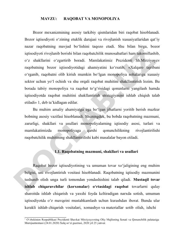 Raqobat va Monopoliya