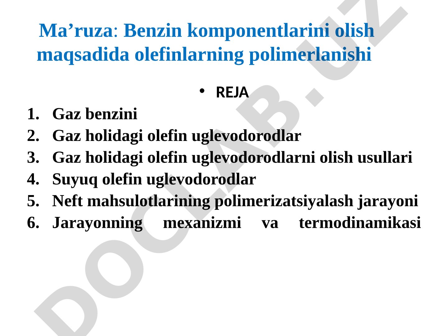 Benzin komponentlarini olish maqsadida olefinlarning polimerlanishi