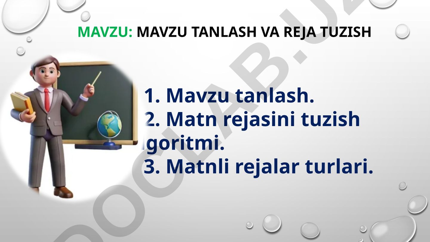 Mavzu tanlash va reja tuzish