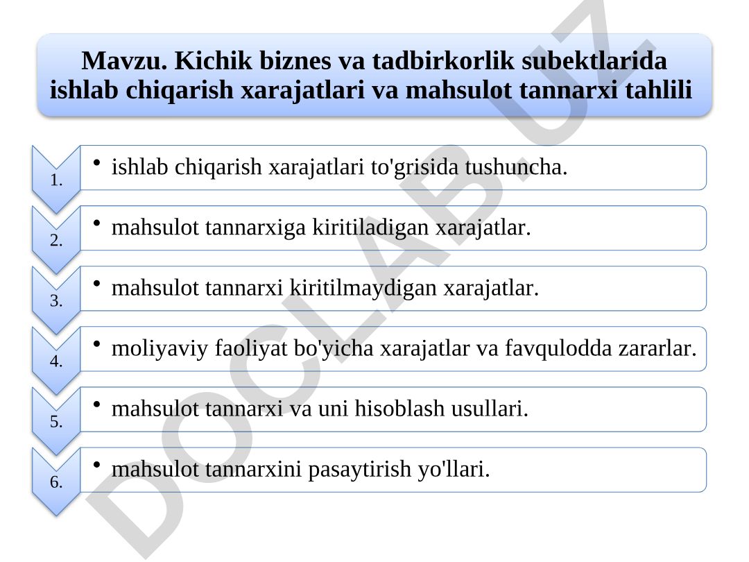 Kichik biznes va tadbirkorlik subektlarida ishlab chiqarish xarajatlari va mahsulot tannarxi tahlili