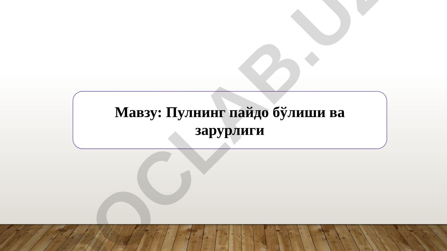 Пулнинг пайдо бўлиши ва зарурлиги
