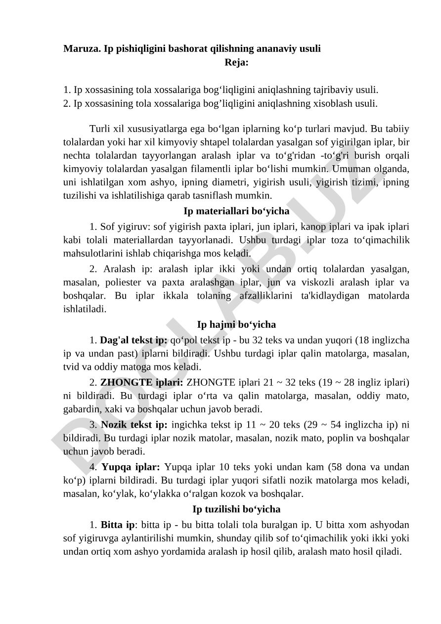 Ip pishiqligini bashorat qilishning ananaviy usuli