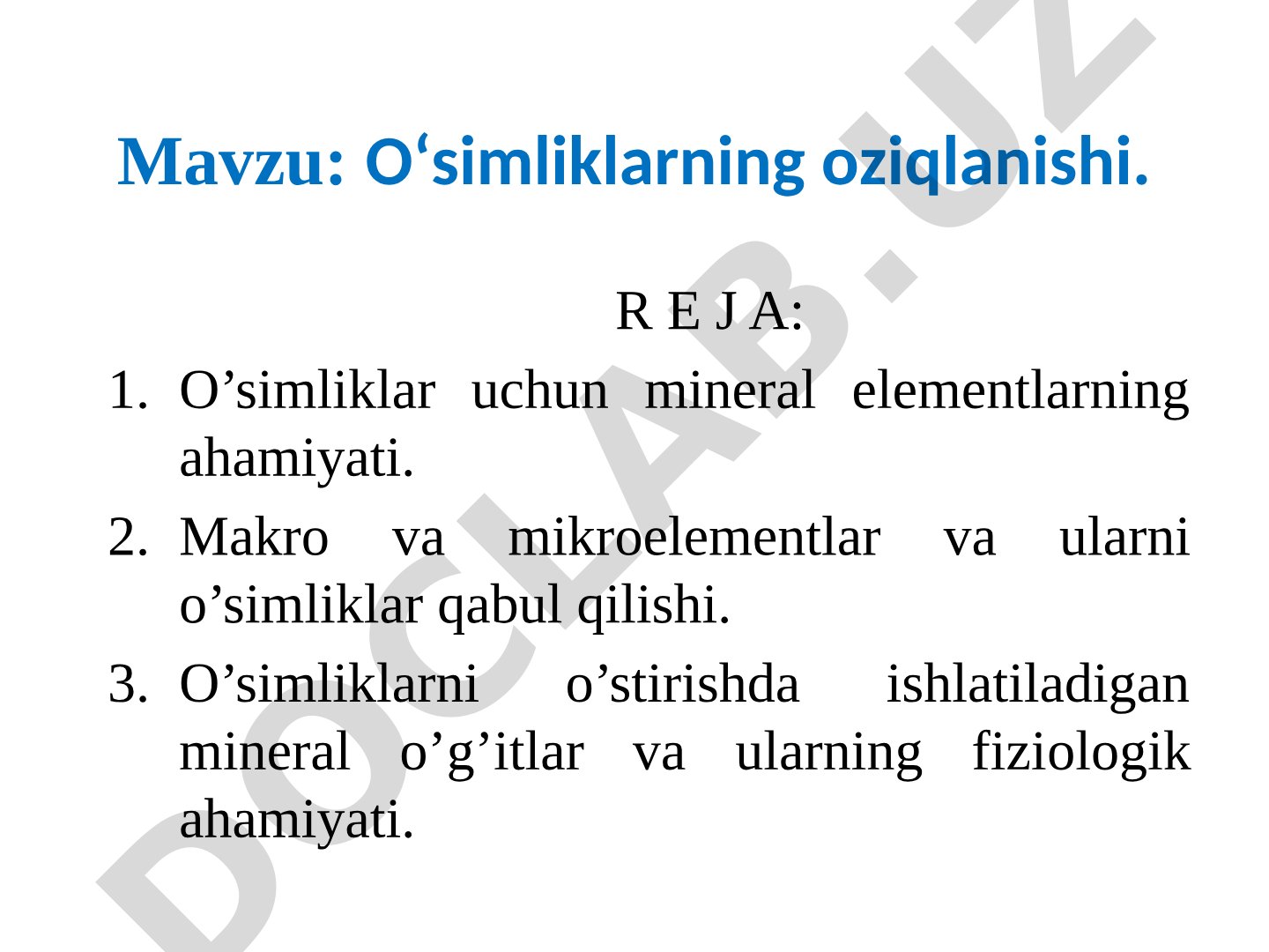 O‘simliklarning оziqlanishi