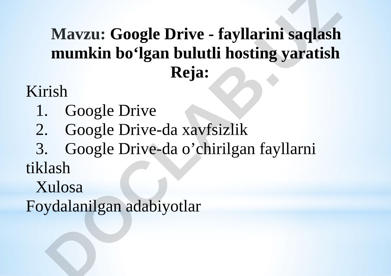 Google Drive - fayllarini saqlash mumkin bo‘lgan bulutli hosting yaratish