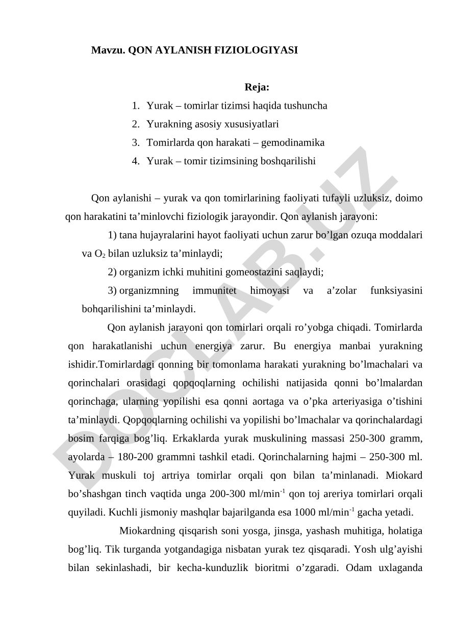 Qon aylanish fiziologiyasi