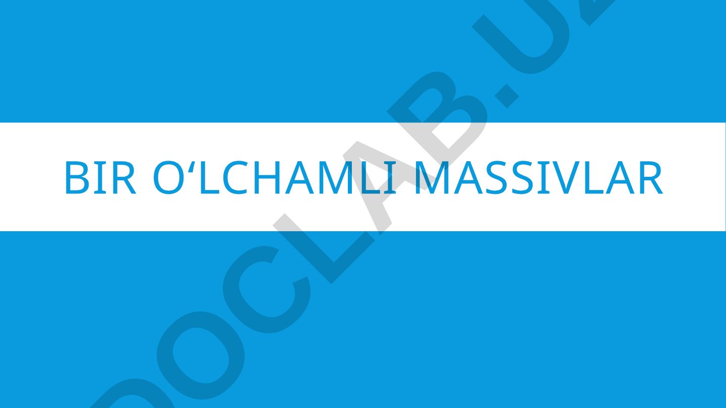 Bir o‘lchamli massivlar C++ tilida