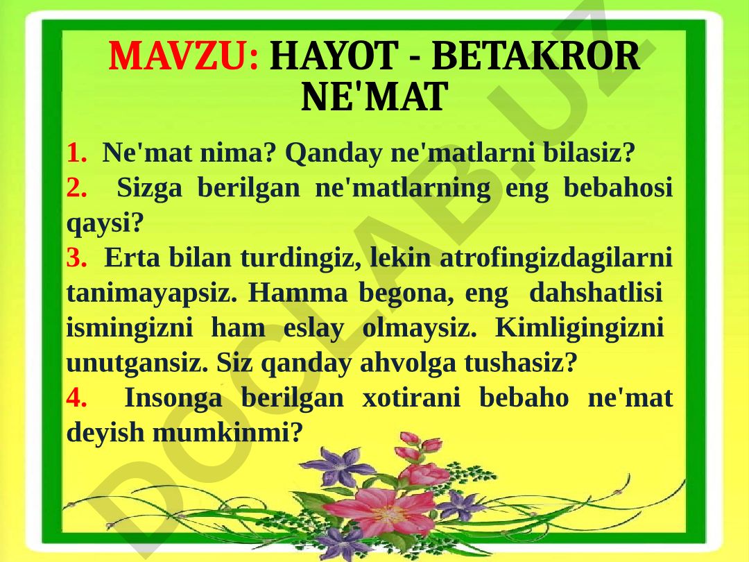 Hayot - betakror ne'mat