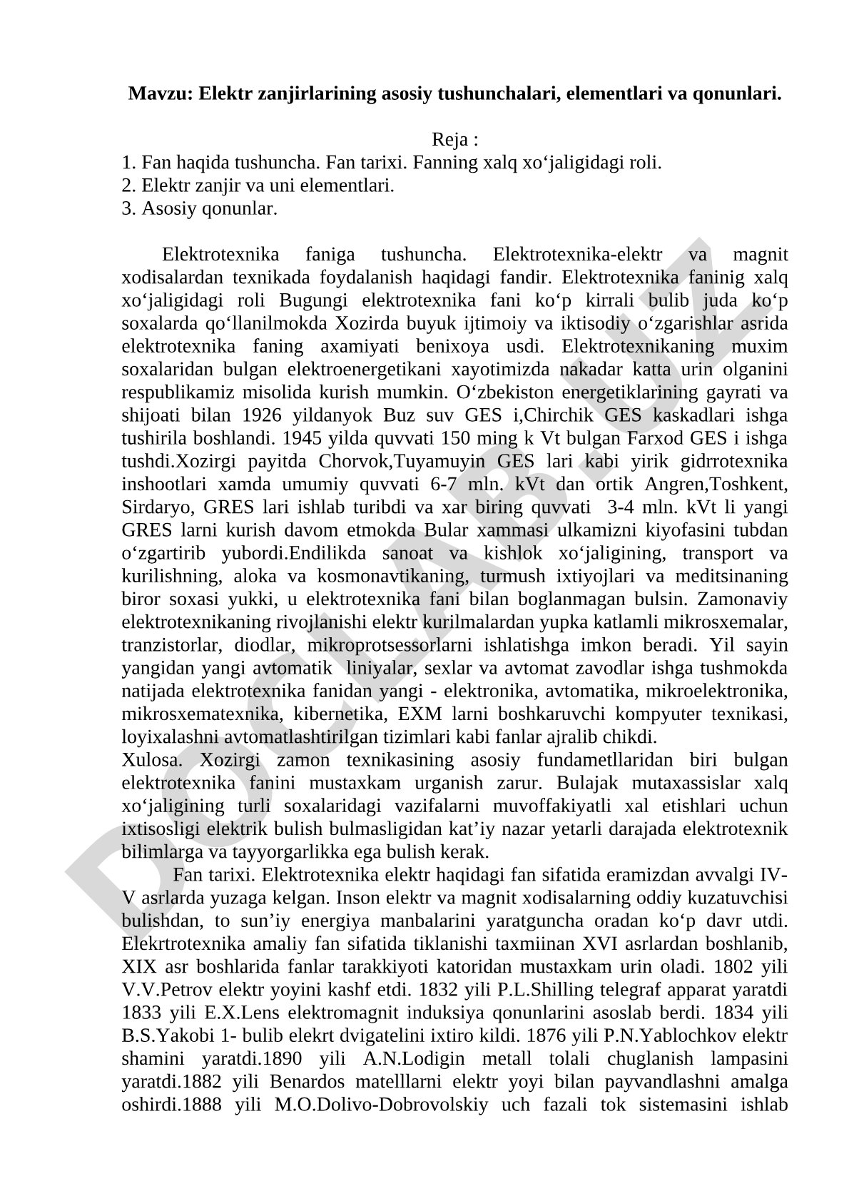 Elektr zanjirlari kurs ishi