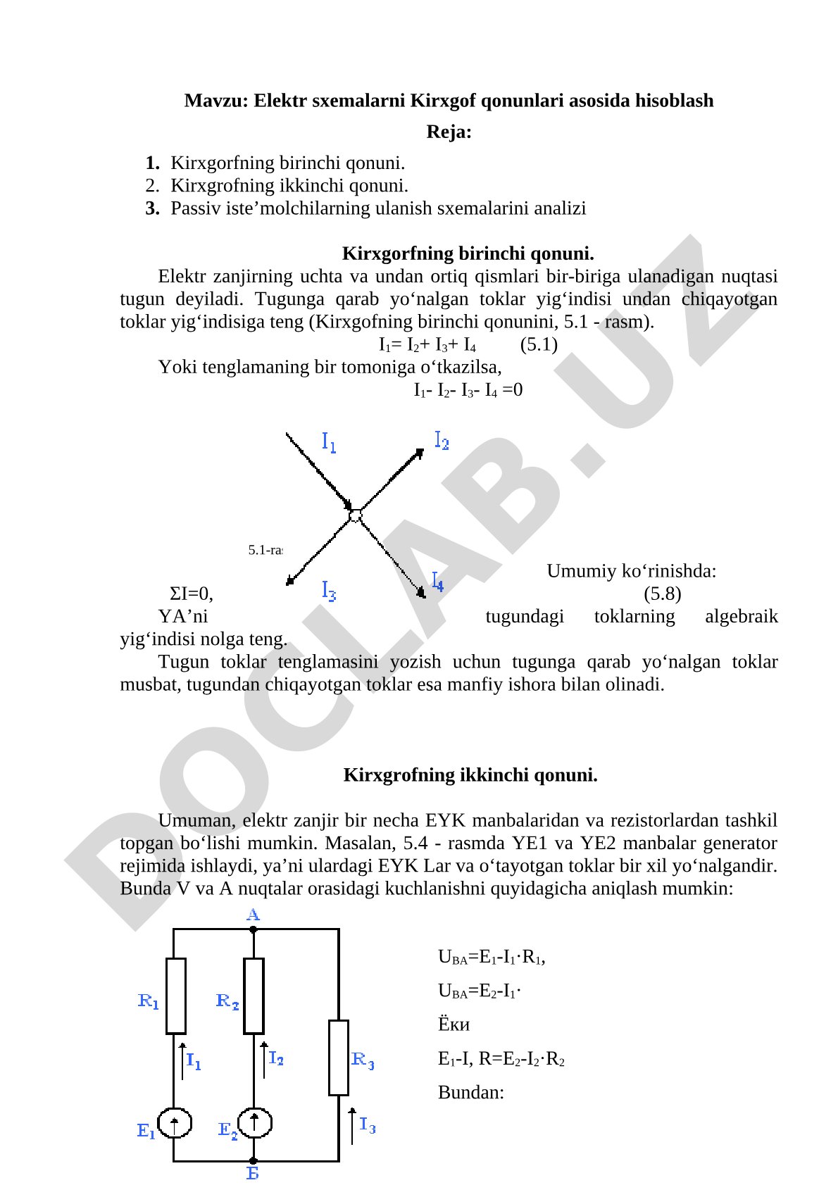Elektr sxemalarni hisoblash kurs ishi