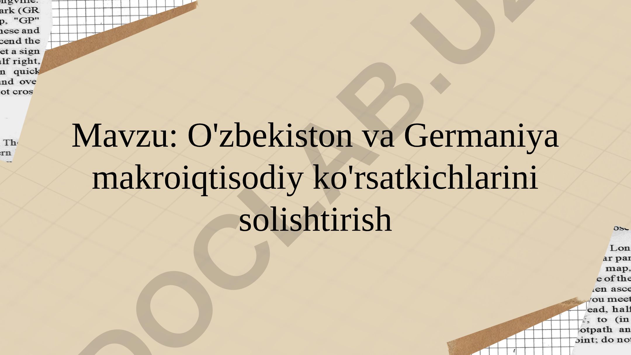 O'zbekiston va Germaniya makroiqtisodiy ko'rsatkichlarini solishtirish