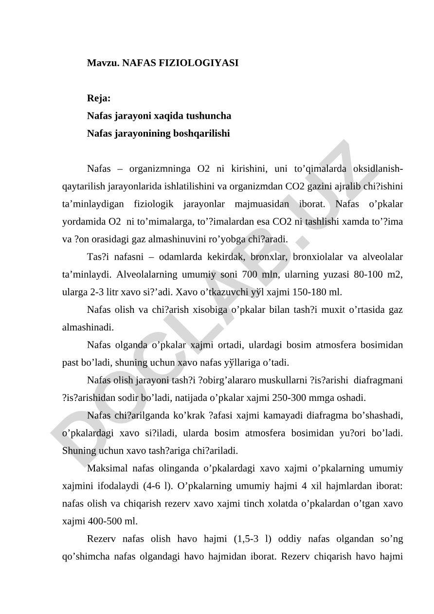 Nafas fiziologiyasi
