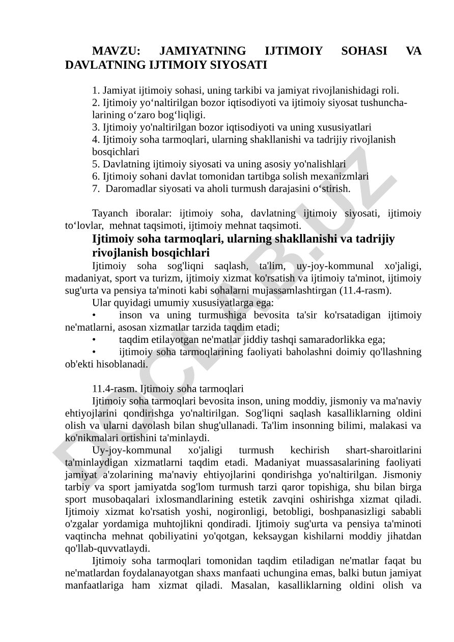 JAMIYATNING IJTIMOIY SOHASI VA DAVLATNING IJTIMOIY SIYOSATI