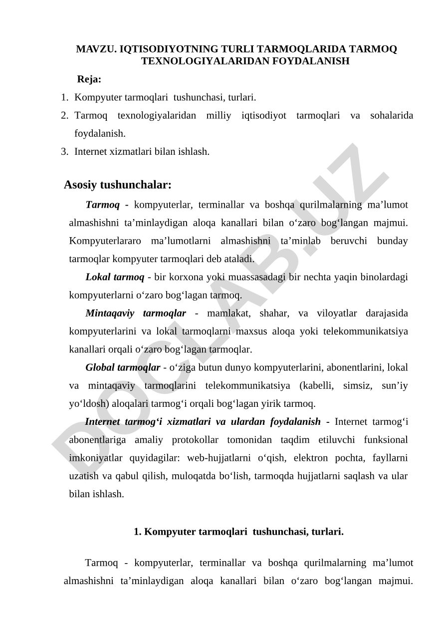 Iqtisodiyotning turli tarmoqlarida tarmoq texnologiyalaridan foydalanish