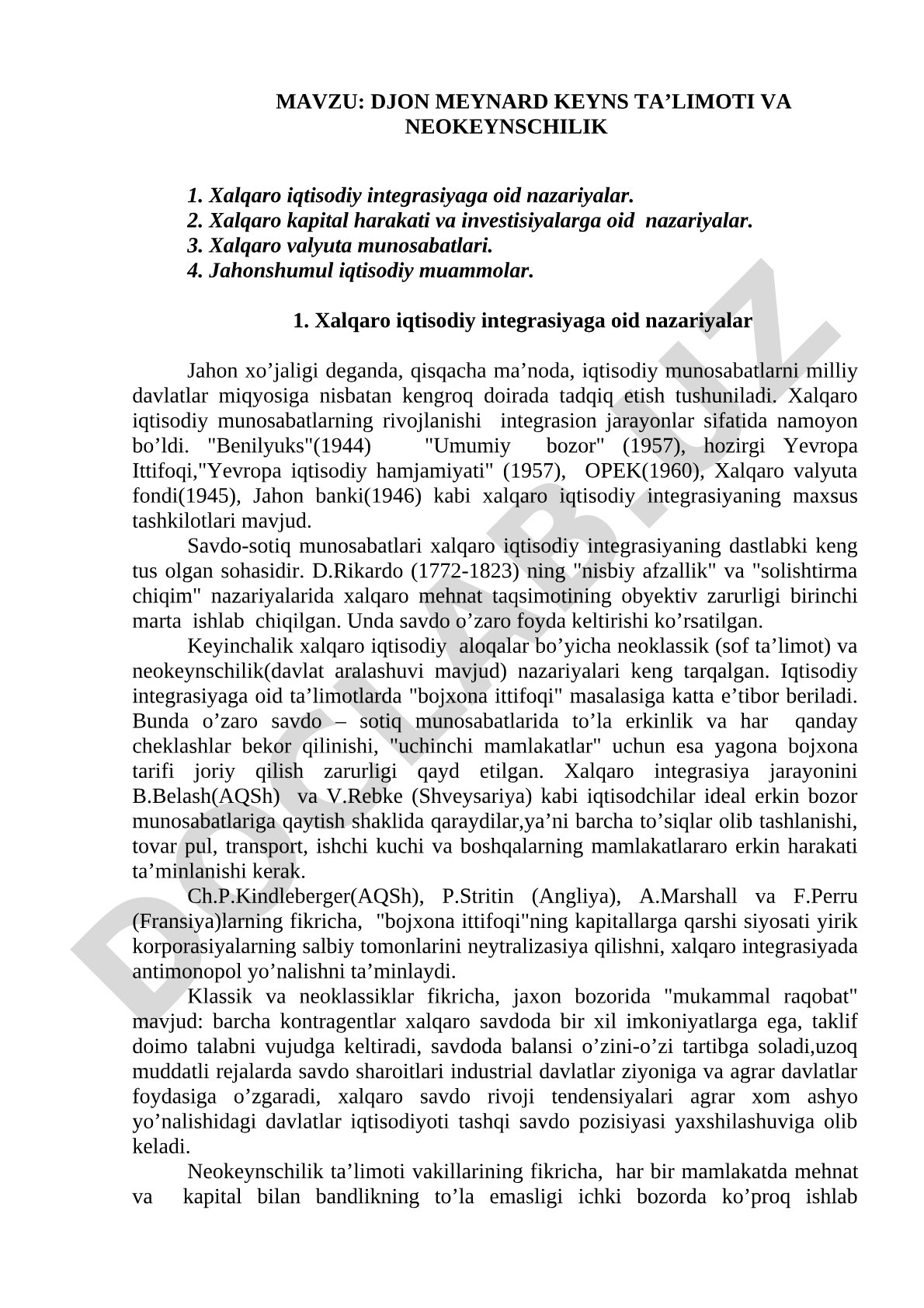 Iqtisodiy nazariyalar kurs ishi