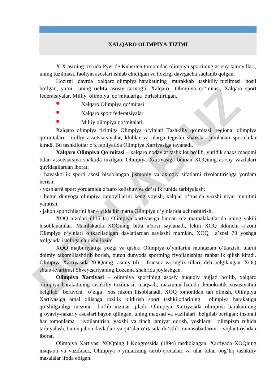 Xalqaro olimpiya tizimi: tashkiliy tuzilma va tamoyillar