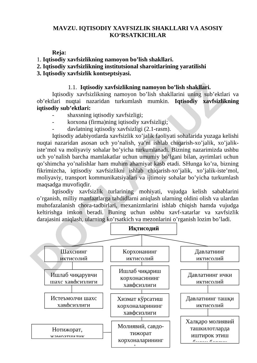 Iqtisodiy xavfsizlik shakllari va asosiy ko‘rsatkichlar