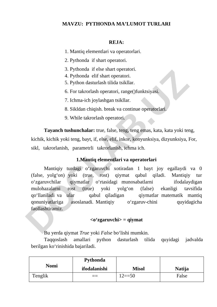 Pythonda ma’lumot turlari