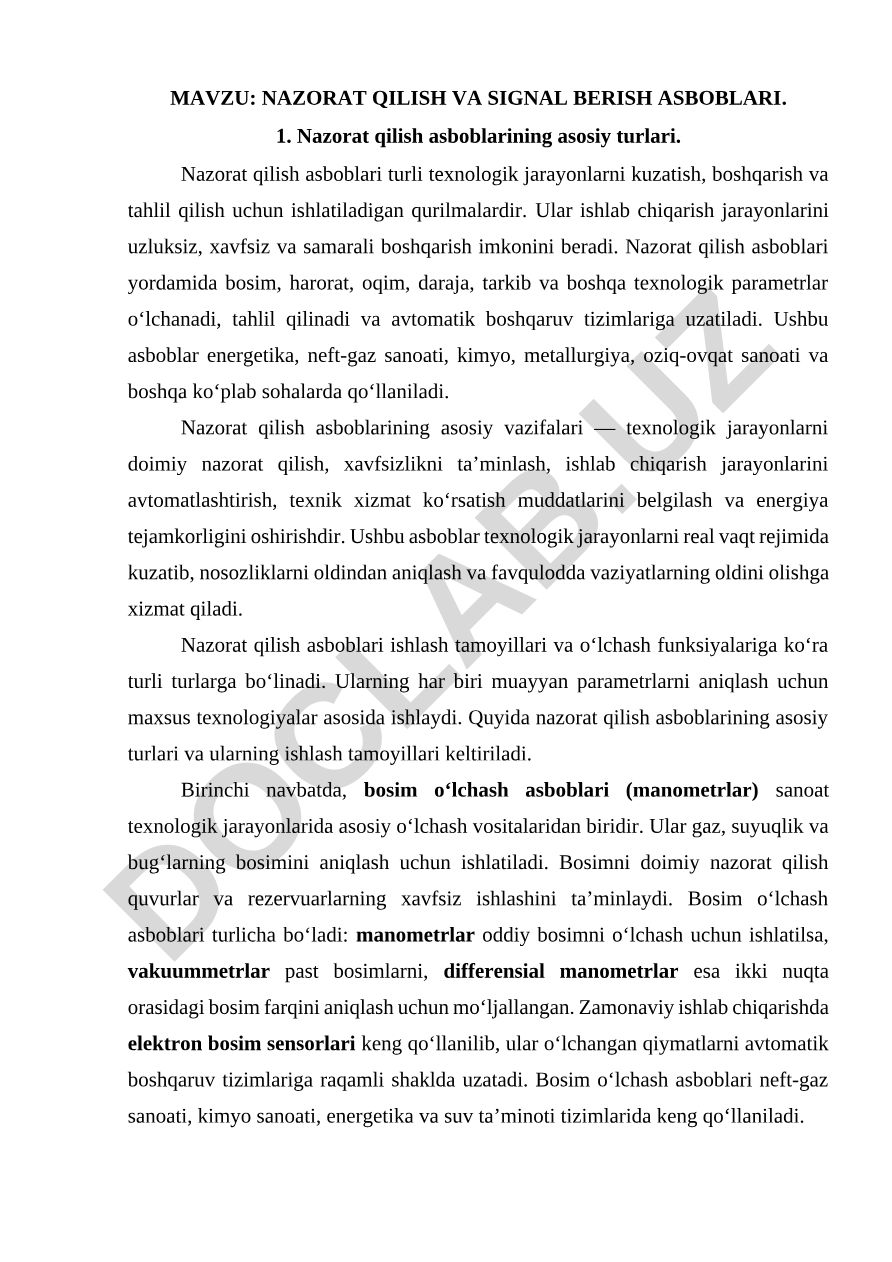 Nazorat qilish va signal berish asboblari
