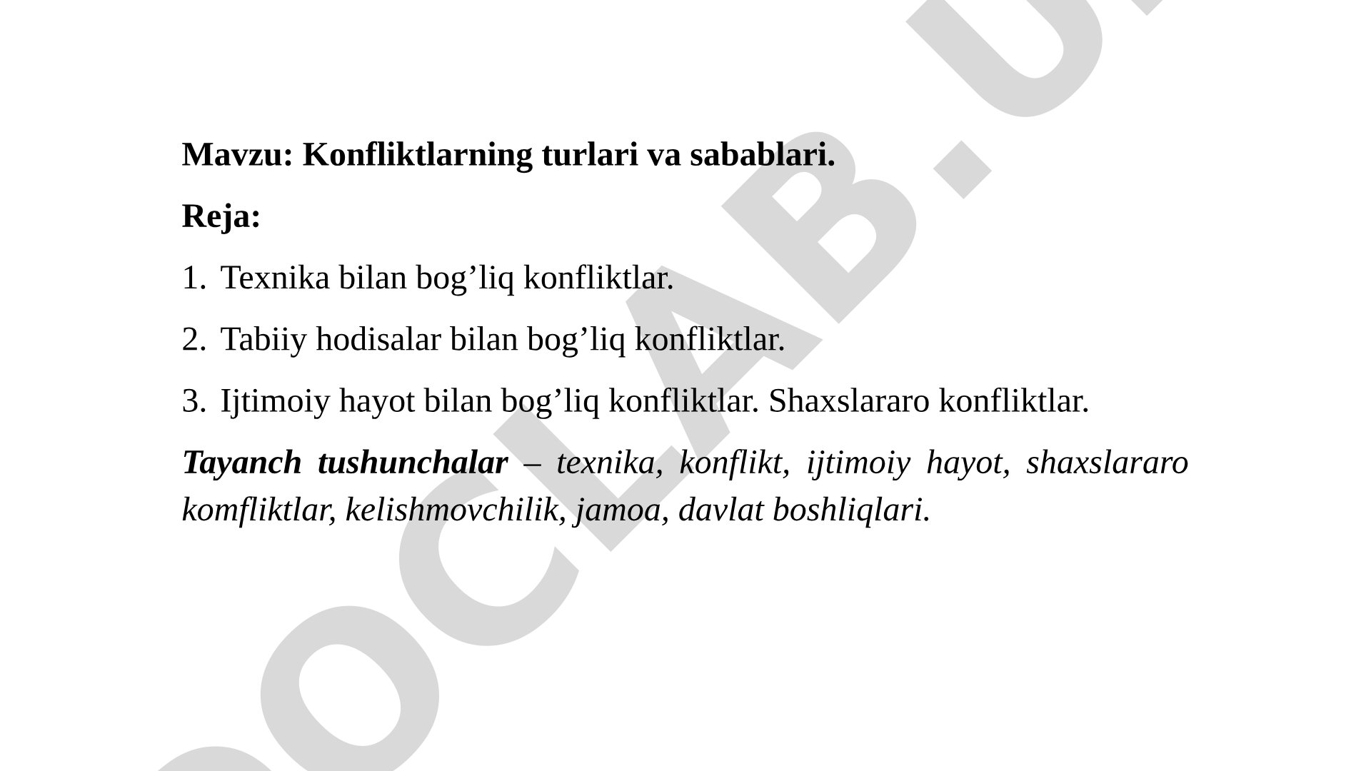 Konfliktlarning turlari va sabablari