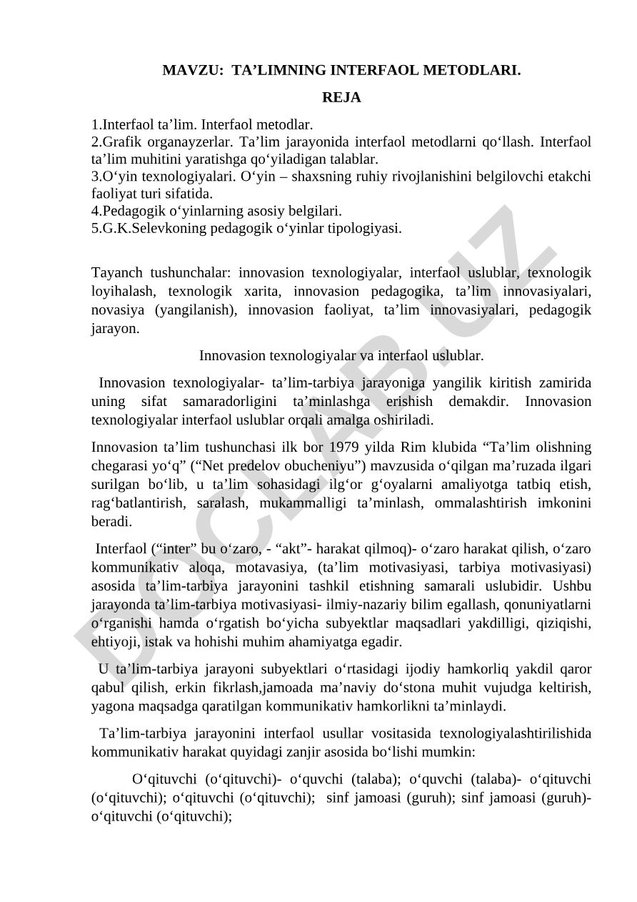 TA’LIMNING INTERFAOL METODLARI