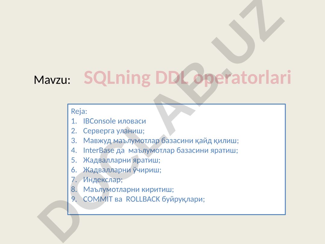 SQLning DDL operatorlari