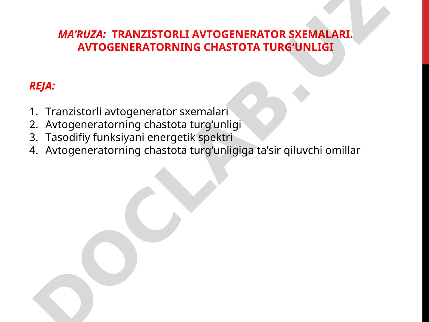 Tranzistorli avtogenerator sxemalari va chastota turg‘unligi