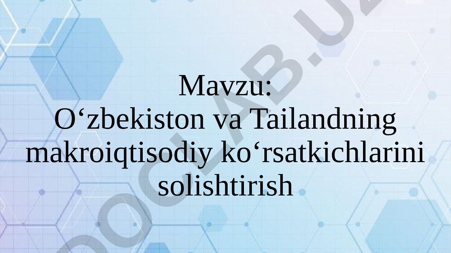 O‘zbekiston va Tailandning makroiqtisodiy ko‘rsatkichlarini solishtirish