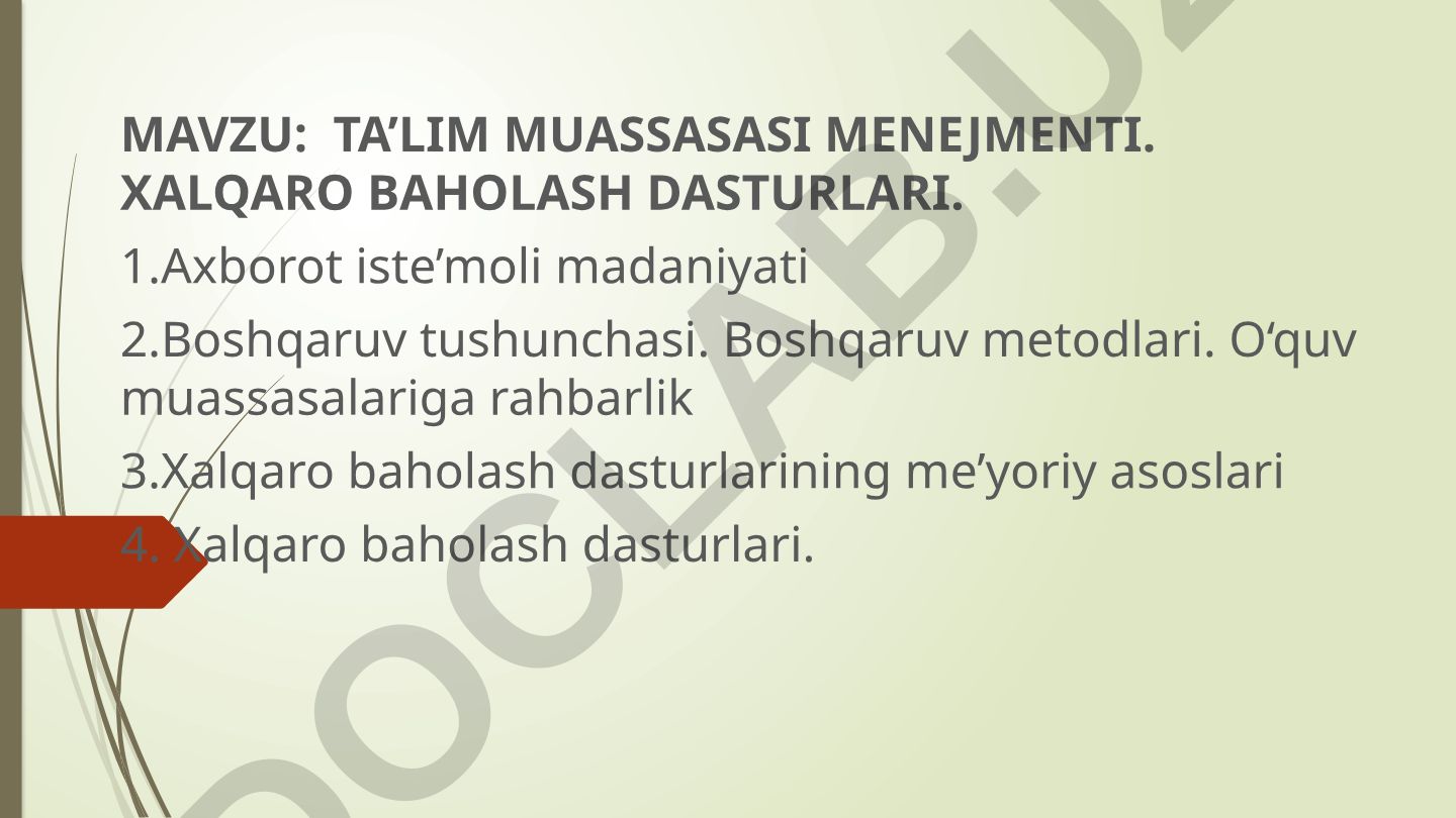 TA’LIM MUASSASASI MENEJMENTI. XALQARO BAHOLASH DASTURLARI
