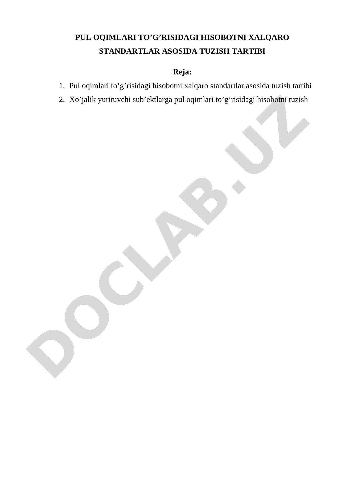 Pul oqimlari to'g'risidagi hisobotni xalqaro standartlar asosida tuzish tartibi