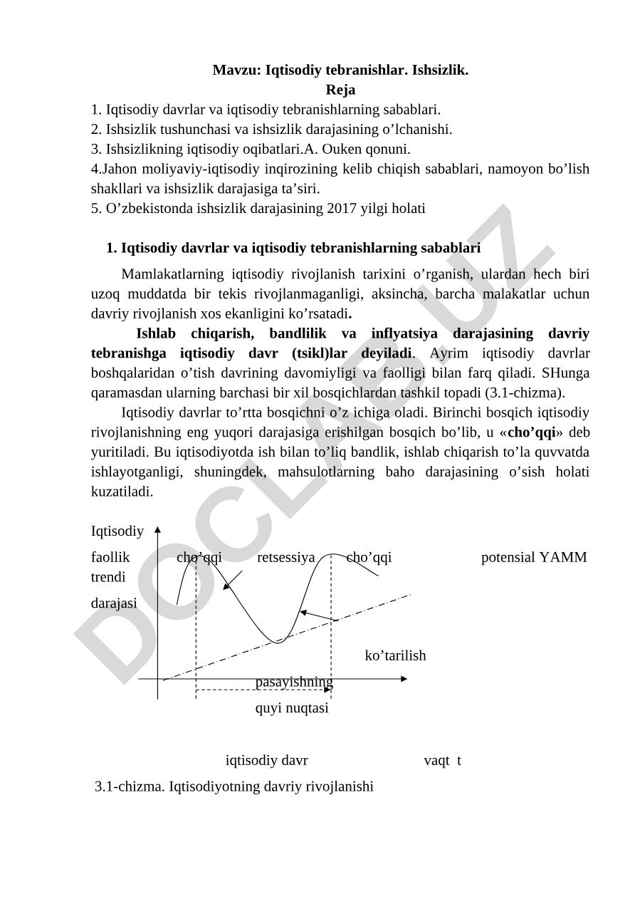 Iqtisodiy tebranishlar. Ishsizlik