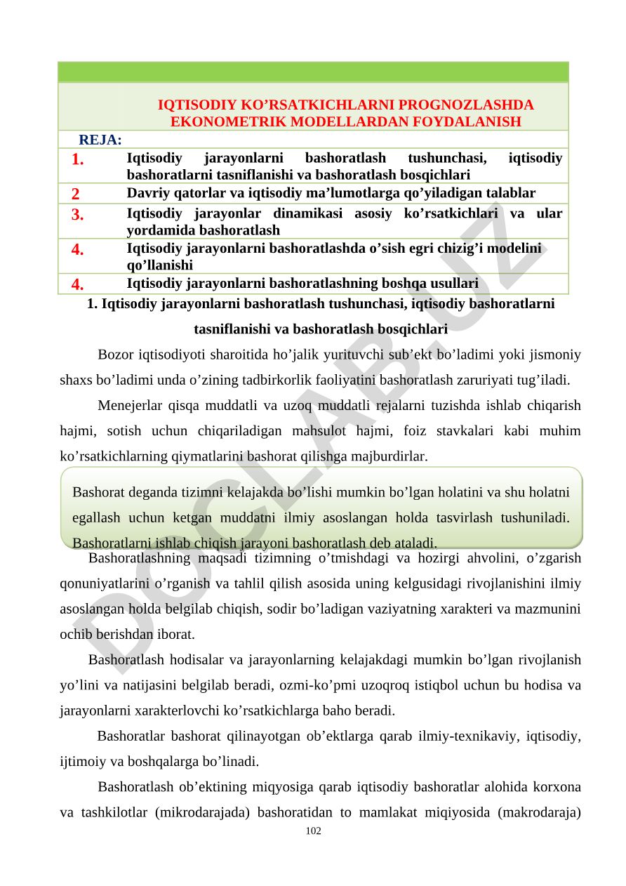 Iqtisodiy ko'rsatkichlarni prognozlashda ekonometrik modellardan foydalanish