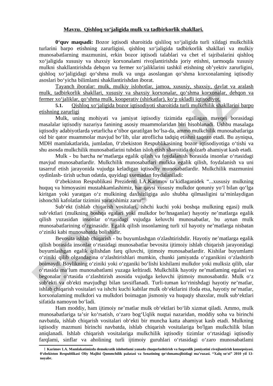 Qishloq xo‘jaligida mulk va tadbirkorlik shakllari