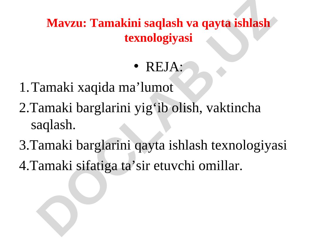 Tamakini saqlash va qayta ishlash texnologiyasi