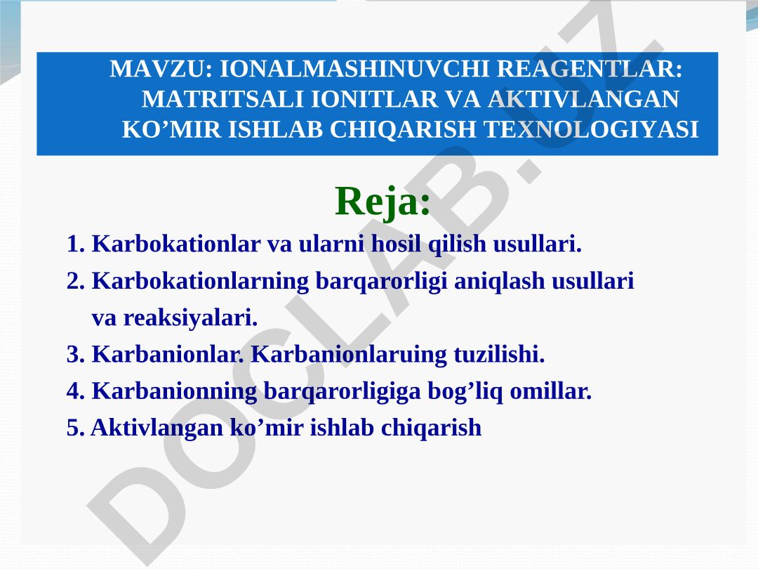 IONALMASHINUVCHI REAGENTLAR: MATRITSALI IONITLAR VA AKTIVLANGAN KO'MIR ISHLAB CHIQARISH TEXNOLOGIYASI