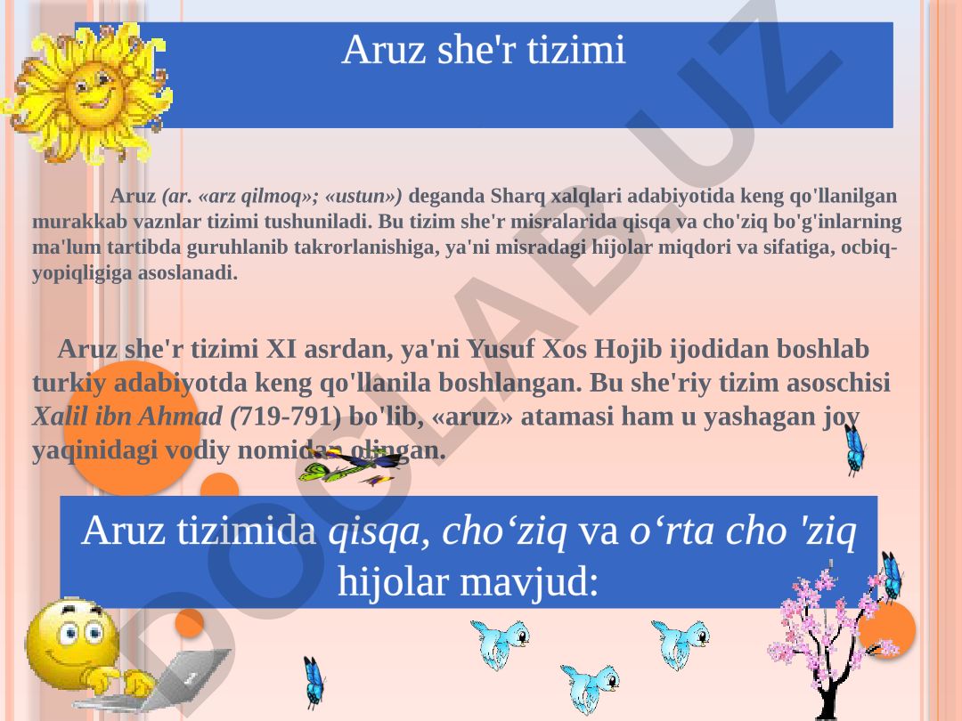 Aruz she'r tizimi: tushuncha, tarixi va bo'g'in turlari