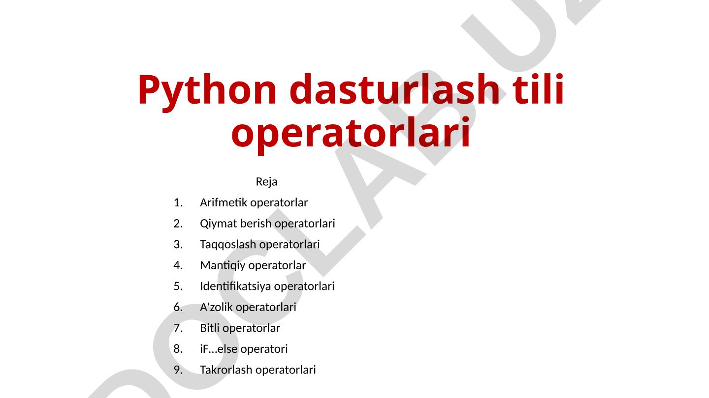 Python dasturlash tili operatorlari