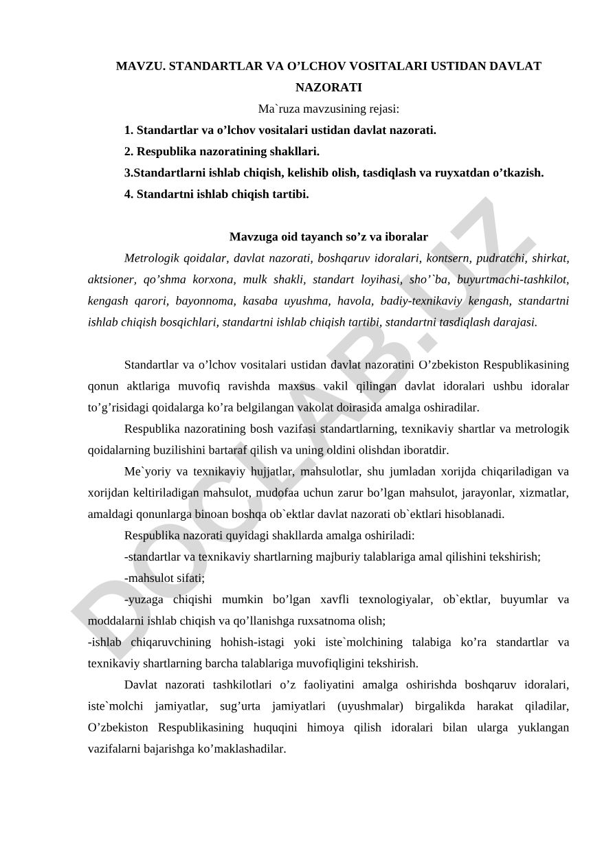 STANDARTLAR VA O’LCHОV VОSITALARI USTIDAN DAVLAT NAZОRATI