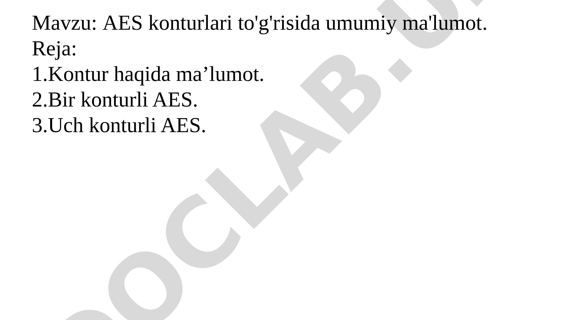 AES konturlari to'g'risida umumiy ma'lumot