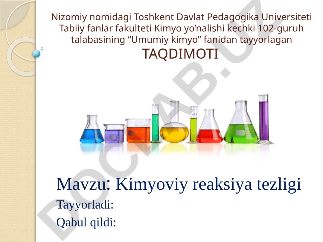 Kimyoviy reaksiya tezligi