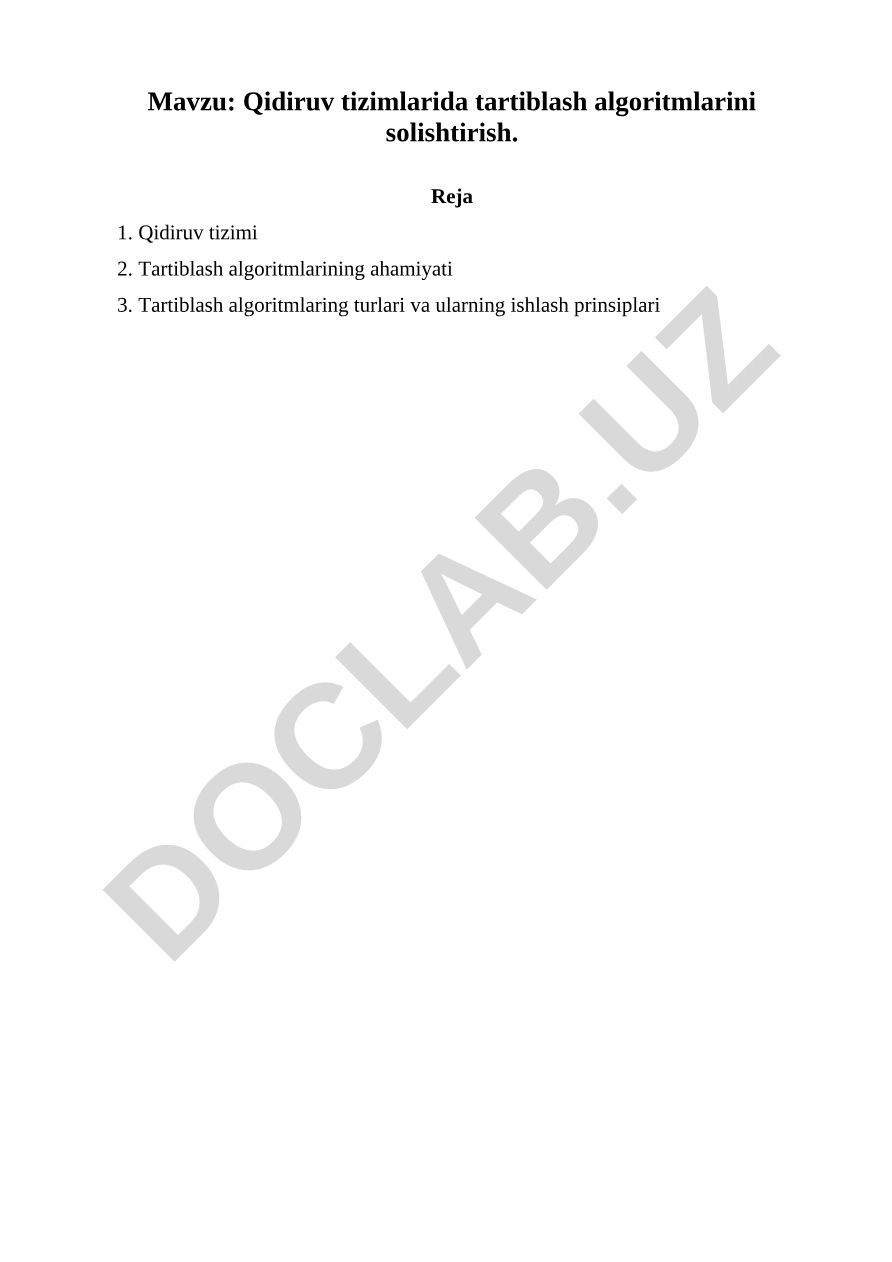 Qidiruv tizimlarida tartiblash algoritmlarini solishtirish