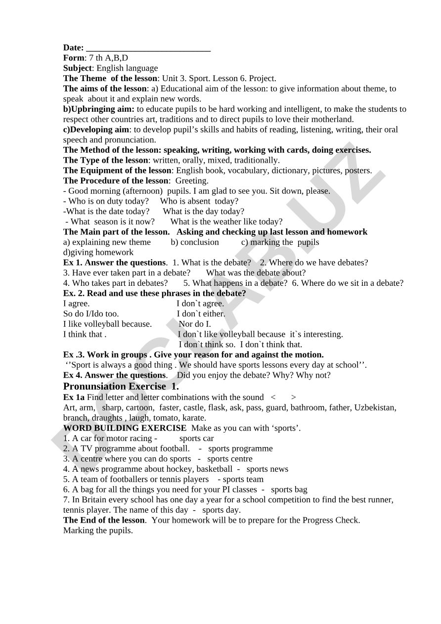 Unit 3. Sport. Lesson 6. Project