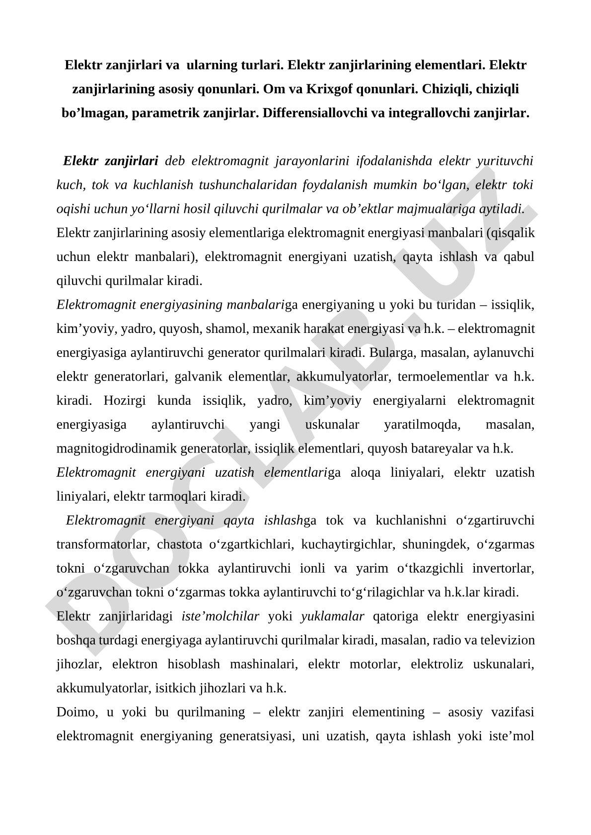 Elektr zanjirlari va ularning turlari
