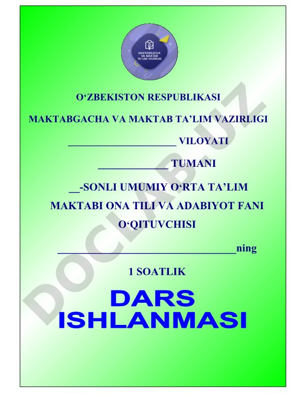 Ona tili va adabiyot fani 1 soatlik dars ishlanmasi