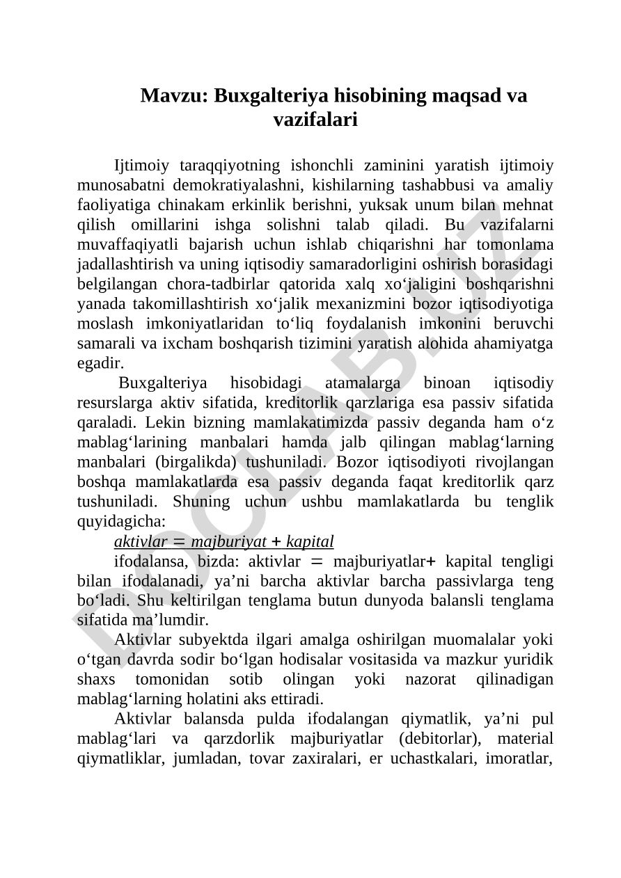 Buxgalteriya hisobining maqsad va vazifalari