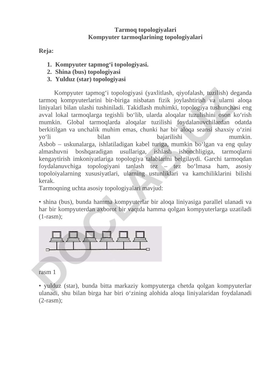 Kompyuter tarmoqlarining topologiyalari
